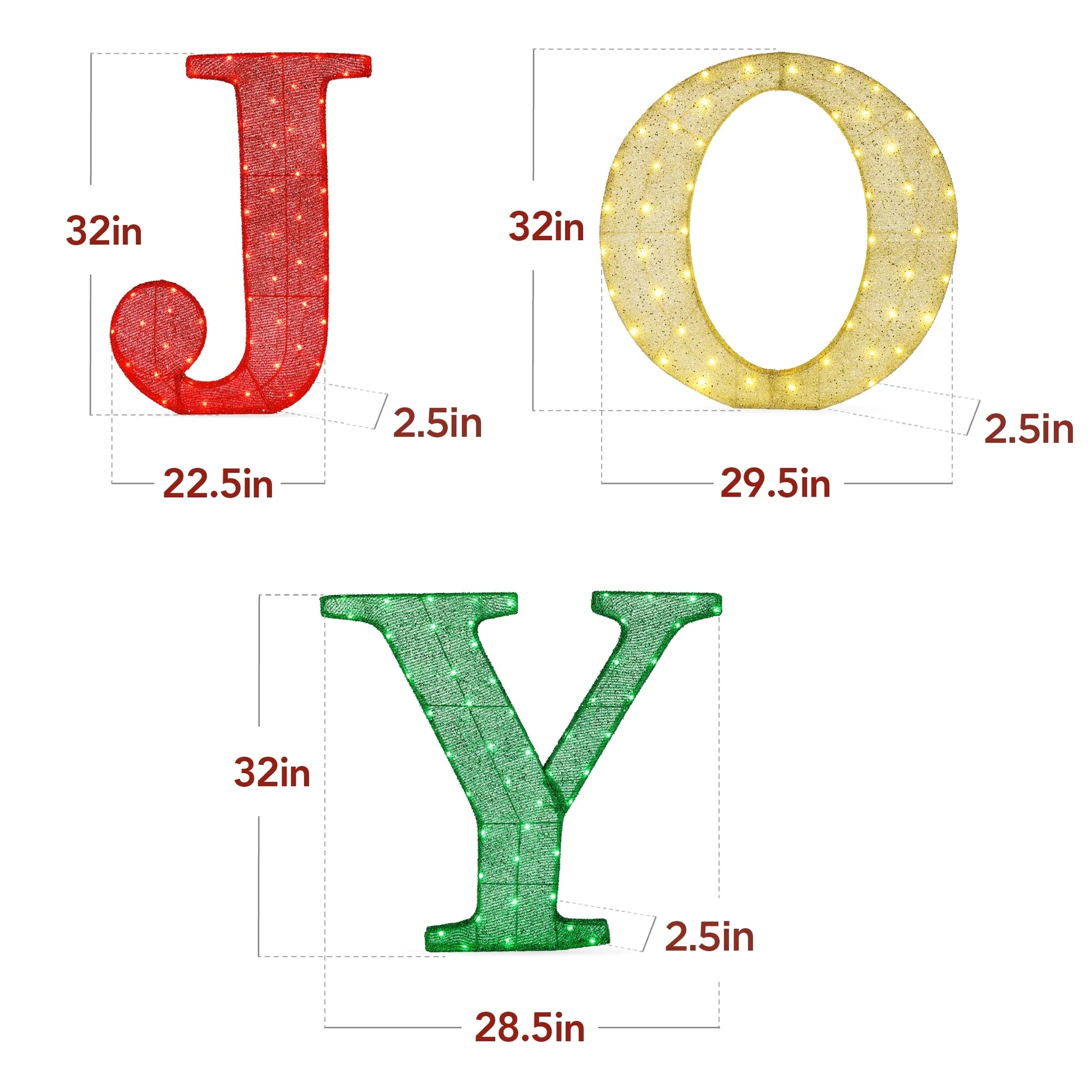 Best Choice Products 32in 3-Piece 3D Lighted Christmas JOY Yard Decoration w/150 LED Lights, Stakes - Red/Gold/Green