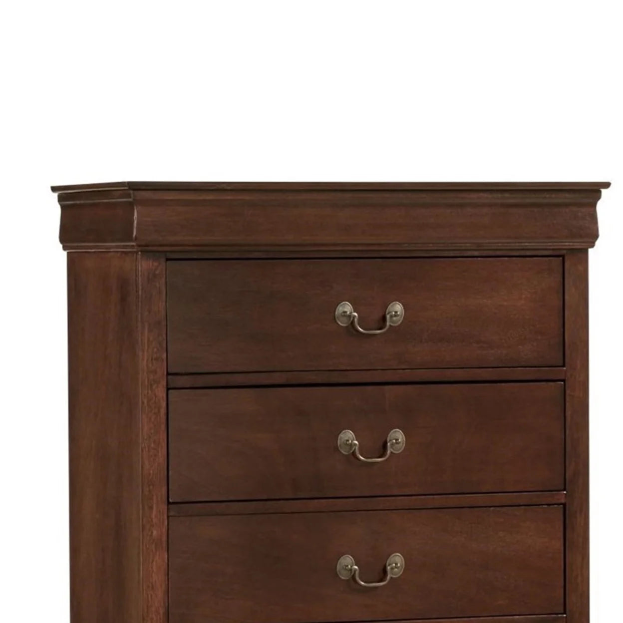 5 Drawer Wooden Chest With Metal Hardware, Cherry Brown- Saltoro Sherpi