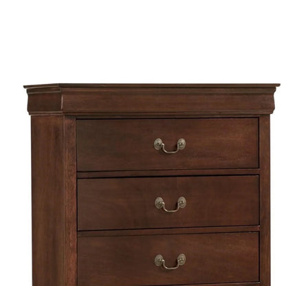 5 Drawer Wooden Chest With Metal Hardware, Cherry Brown- Saltoro Sherpi