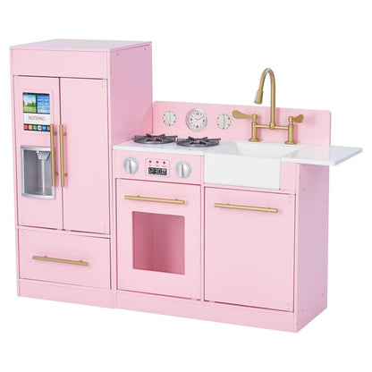 Teamson Kids Little Chef Charlotte Wooden Play Kitchen Set for Toddlers. Pretend Cooking Playset with Stove. Sink & Fridge. Pink/Gold