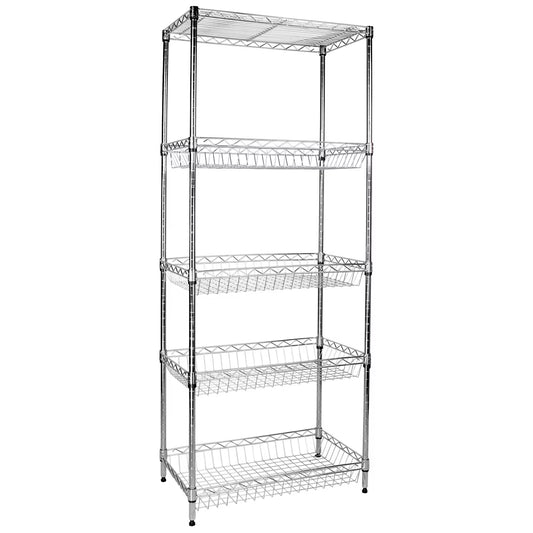 Apollo Hardware Chrome 5-Shelf Wire Shelving with Baskets 24"x14"x60" (Chrome)