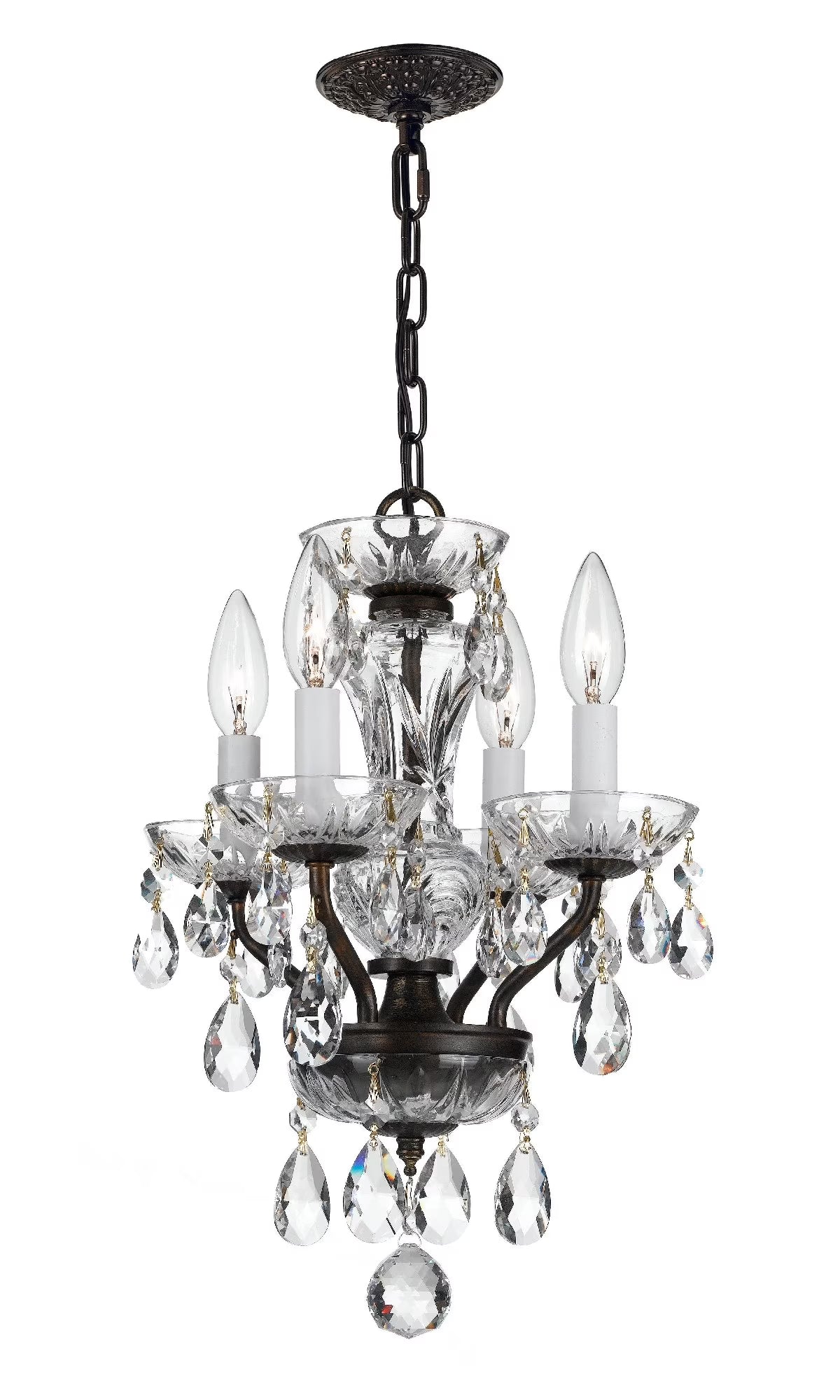 5534-EB-CL-MWP-Crystorama Lighting-Traditional Crystal - 15 Inch 4 Light Chandelier-Hand Cut Crystal Type-English Bronze Finish -Traditional