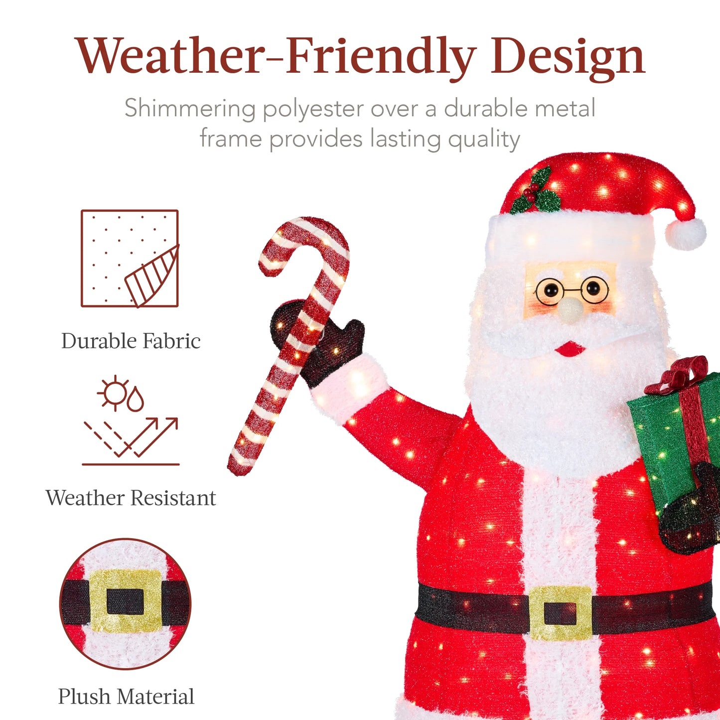 Best Choice Products 5ft Lighted Pop-Up Santa Claus, Outdoor Christmas Holiday Decoration w/250 LED Lights, Hat, Gift