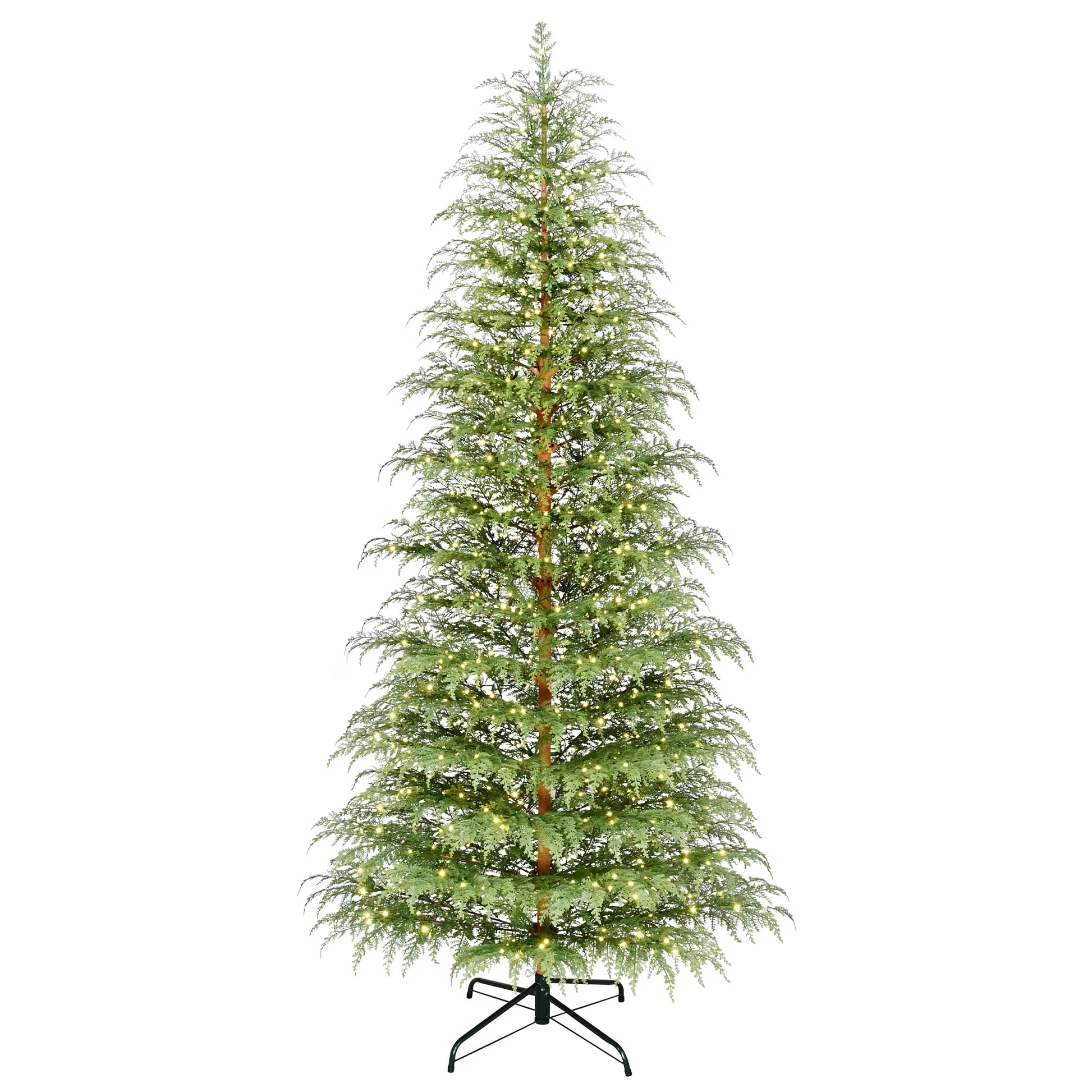 9' Pre-Lit Green Cypress Artificial Christmas Tree with 600 Warm White Twinkle LED Lights, by My Texas House