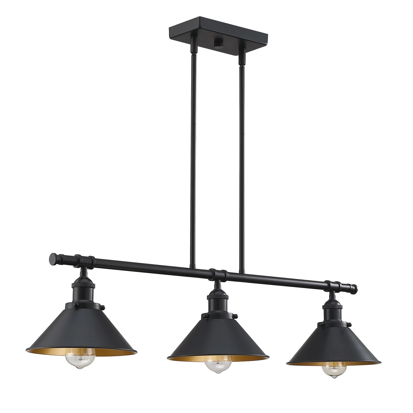 3-Light Matte Black Pendant Lighting for Kitchen Island Industrial Ceiling Mount Light Fixture for Dining Room, Living Room, Dining Table, Bars with Gold Painting Inside Finish