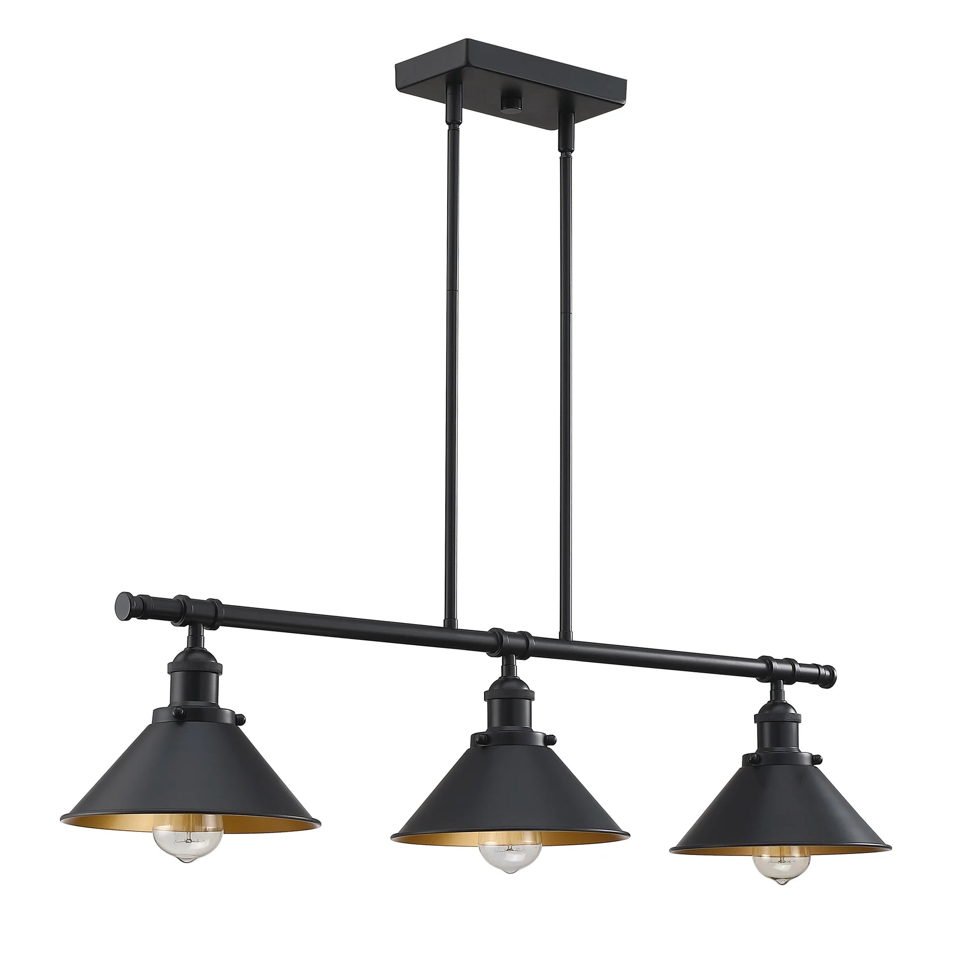 3-Light Matte Black Pendant Lighting for Kitchen Island Industrial Ceiling Mount Light Fixture for Dining Room, Living Room, Dining Table, Bars with Gold Painting Inside Finish