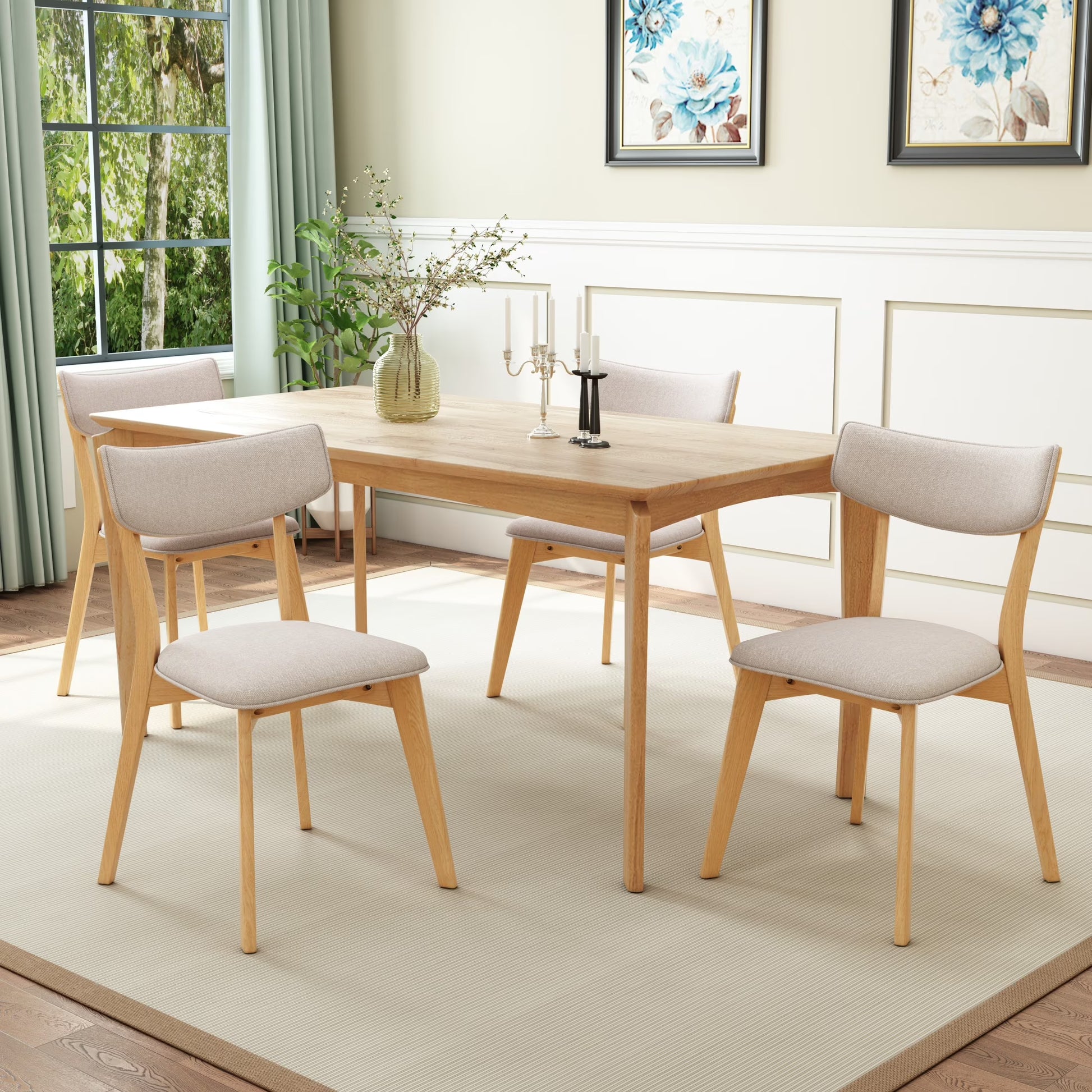 Christopher Knight Home Mid-Century 5-Piece Dining Set with Rectangular Table and 4 Green Tea Upholstered Chairs