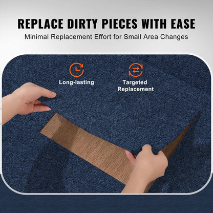 Carpet Tiles Peel and Stick, 24' x 24' Squares Self Adhesive Carpet Floor Tile, Soft Padded Carpet Tiles, Easy Install DIY for Bedroom Living Room Indoor Outdoor (15Tiles, Dark Blue)