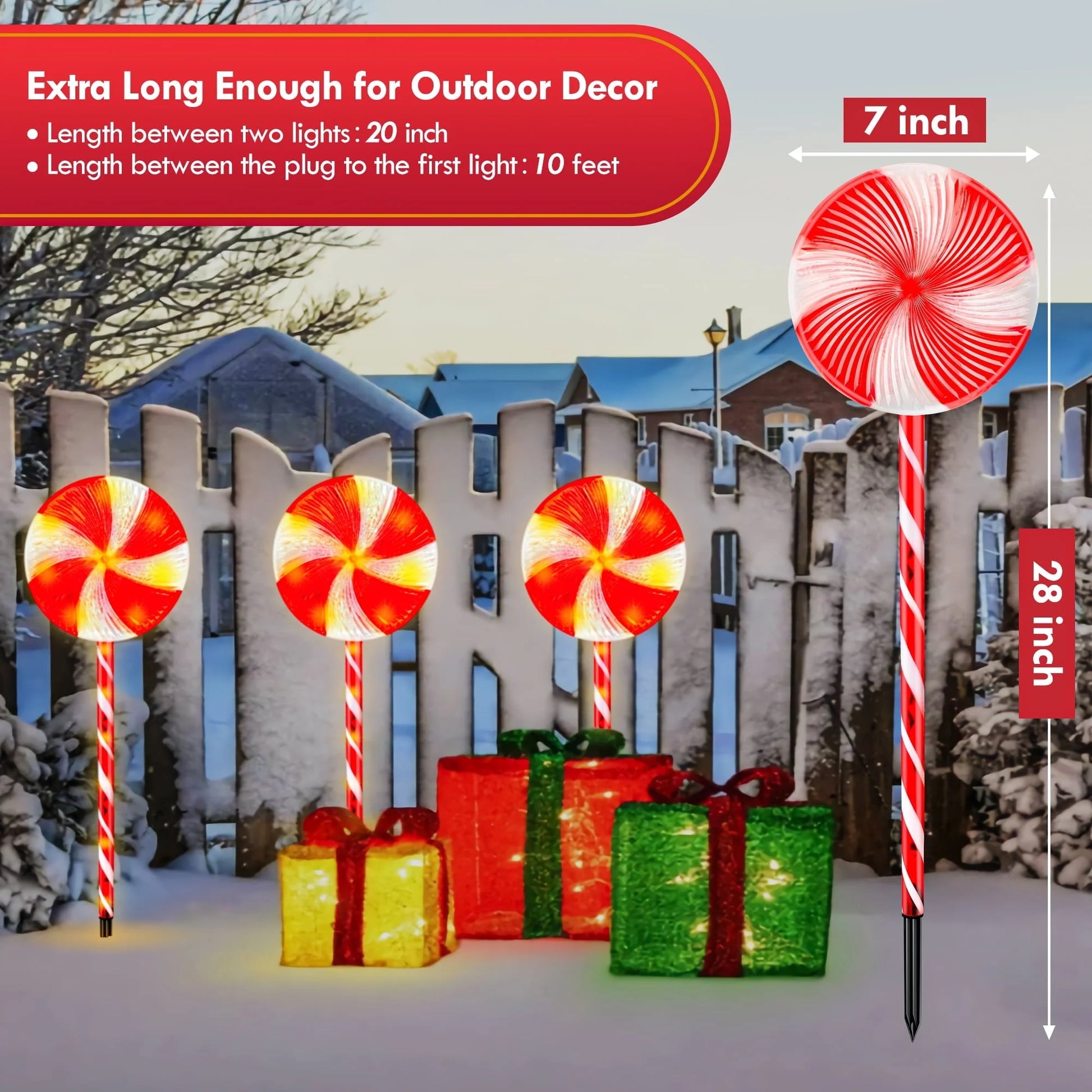 Set of 3 28inch Christmas Pathway Light Lollipop 8 Lighting Modes Flickering Candy Marker Waterproof Outdoor Christmas Decor Light