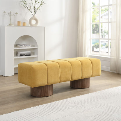Christopher Knight Home Modern Mid-Century 64" Velvet Tufted Ottoman Bench, Faux Wood Legs, Light Gray