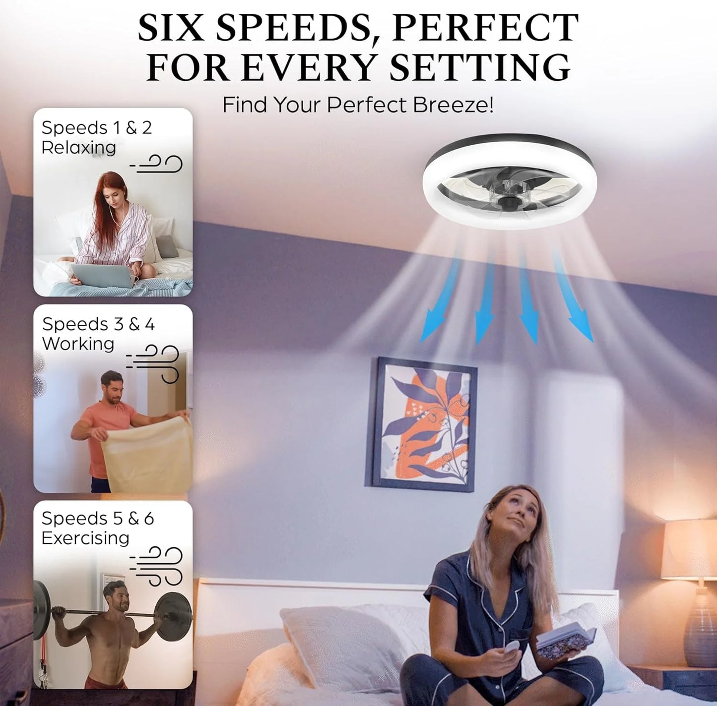 CannonX 14? Low Profile Ceiling Fans with Lights and Remote, Modern Fandelier Ceiling Fan with Light, 6 Speeds, 3 Lighting Modes 3500K-5500K, Flush Mount for Bedroom, LED 2200 Lumens