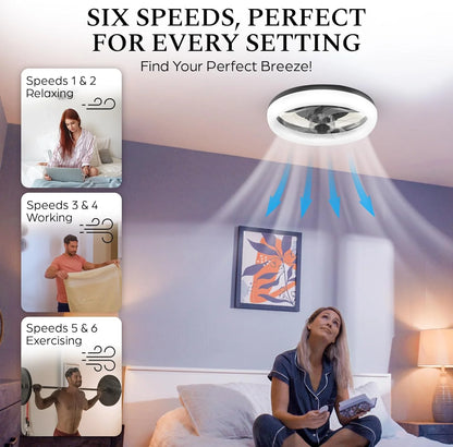 CannonX 14? Low Profile Ceiling Fans with Lights and Remote, Modern Fandelier Ceiling Fan with Light, 6 Speeds, 3 Lighting Modes 3500K-5500K, Flush Mount for Bedroom, LED 2200 Lumens