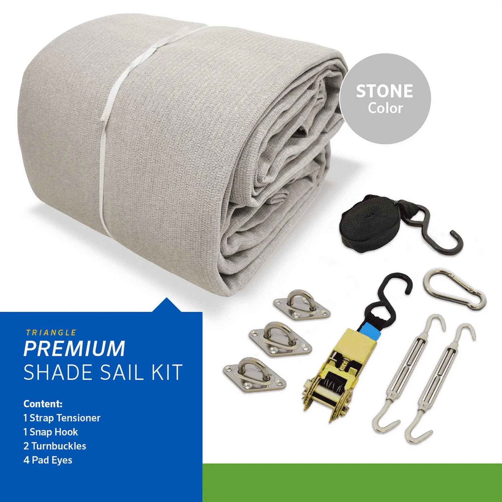 Coolaroo Premium Outdoor Sun Shade Sail with Hardware Kit 95% UV Block Protection for Backyard, Garden, Patio, 16'5" Triangle, Stone