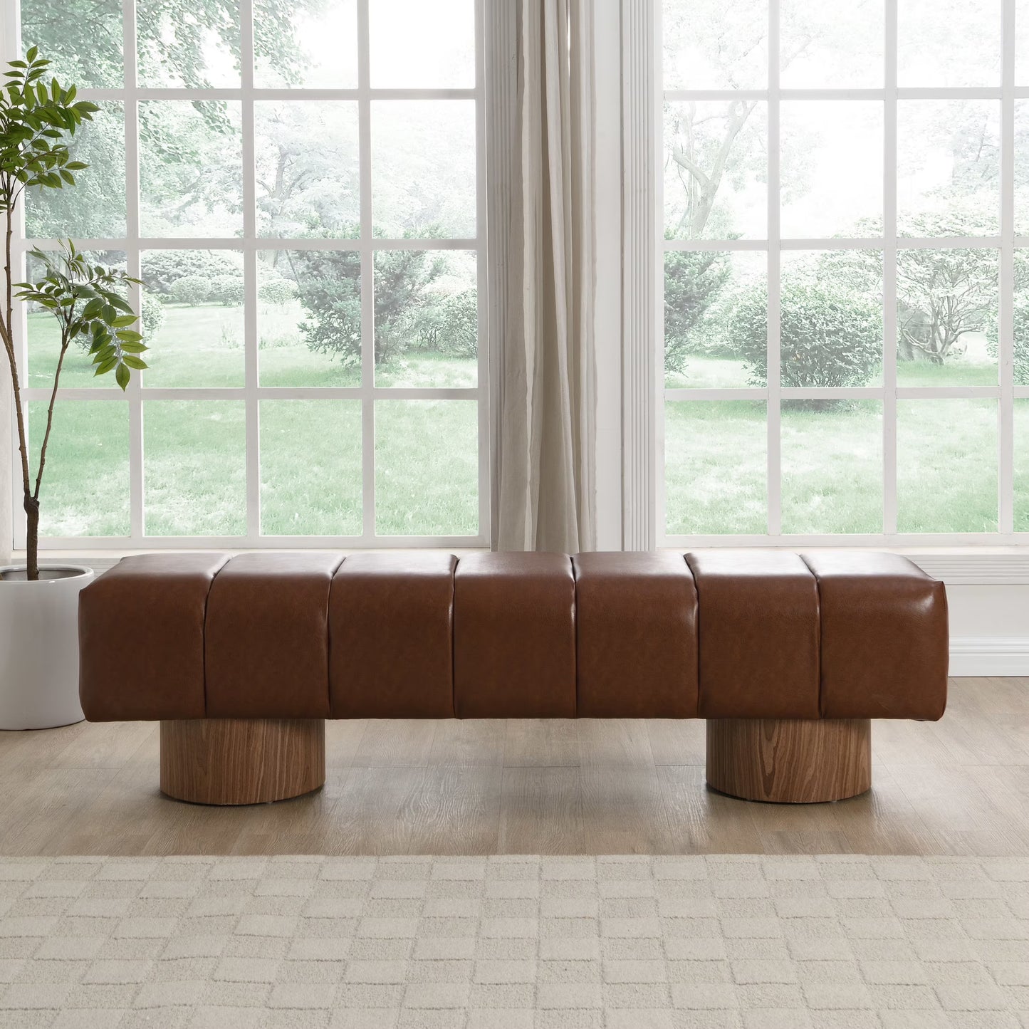 Christopher Knight Home Modern Mid-Century 64" Velvet Tufted Ottoman Bench, Faux Wood Legs, Light Gray