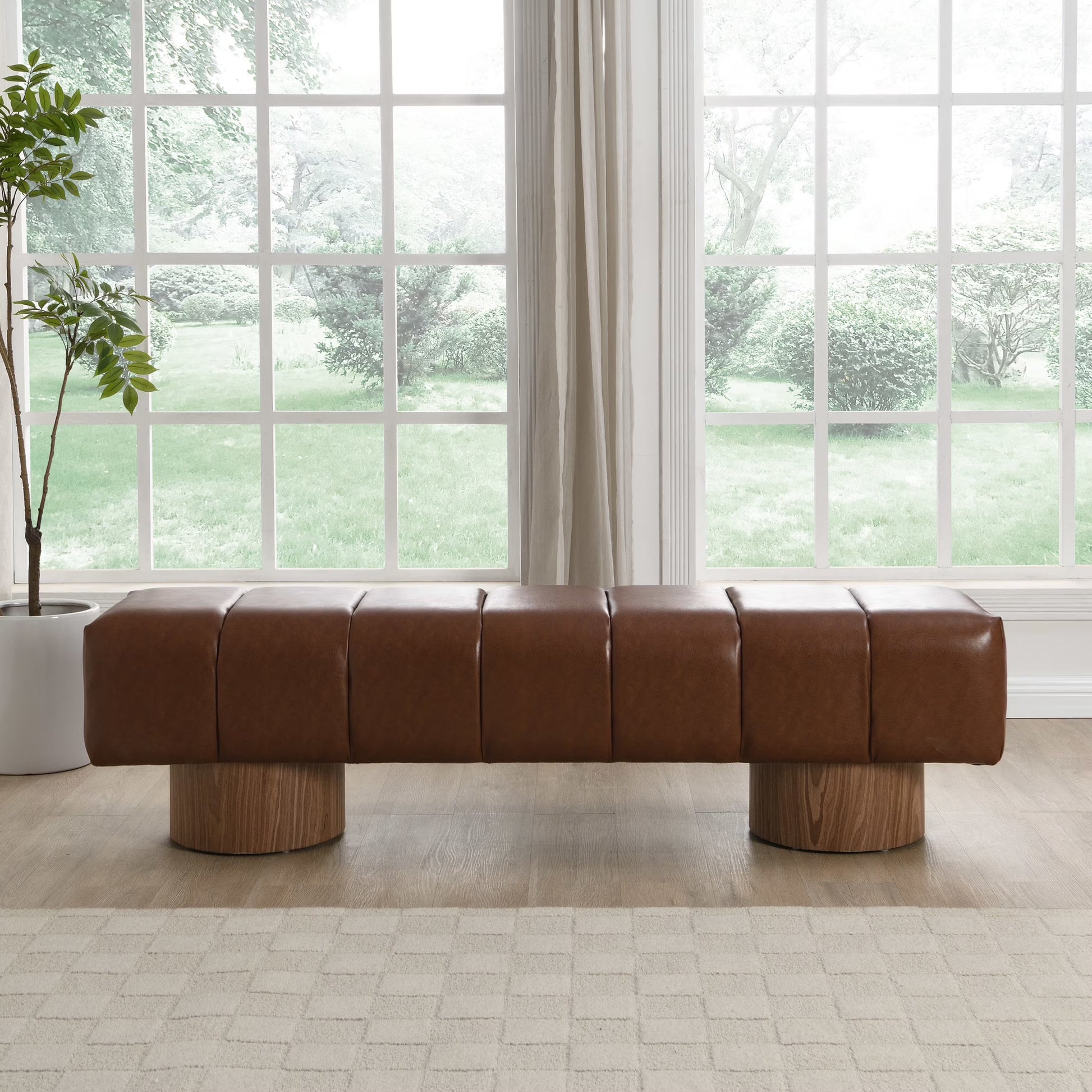 Christopher Knight Home Modern Mid-Century 64" Velvet Tufted Ottoman Bench, Faux Wood Legs, Light Gray