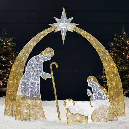 Best Choice Products 4.5ft Lighted 2D Christmas Nativity Scene Outdoor Yard Decor w/115 Twinkling LED Lights