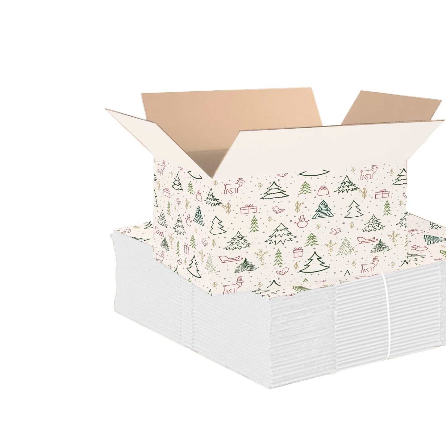 Ucanpack Christmas Boxes 8x8x4 inch - 100 Pack Winter Forest Printed Christmas Box Bulk - Holiday Shipping Box Made in USA Christmas Packaging Small Business