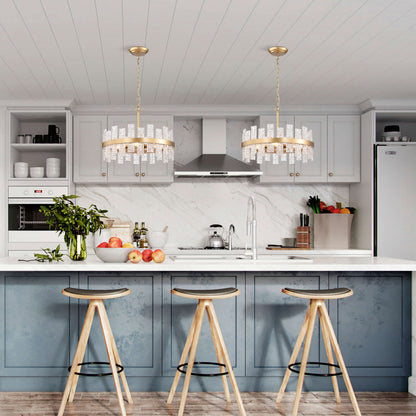 The Lighting Store Casandra 6-light Drum Glass Strip Chandelier Shiny Bronze Painted Gold, Brass, Painted