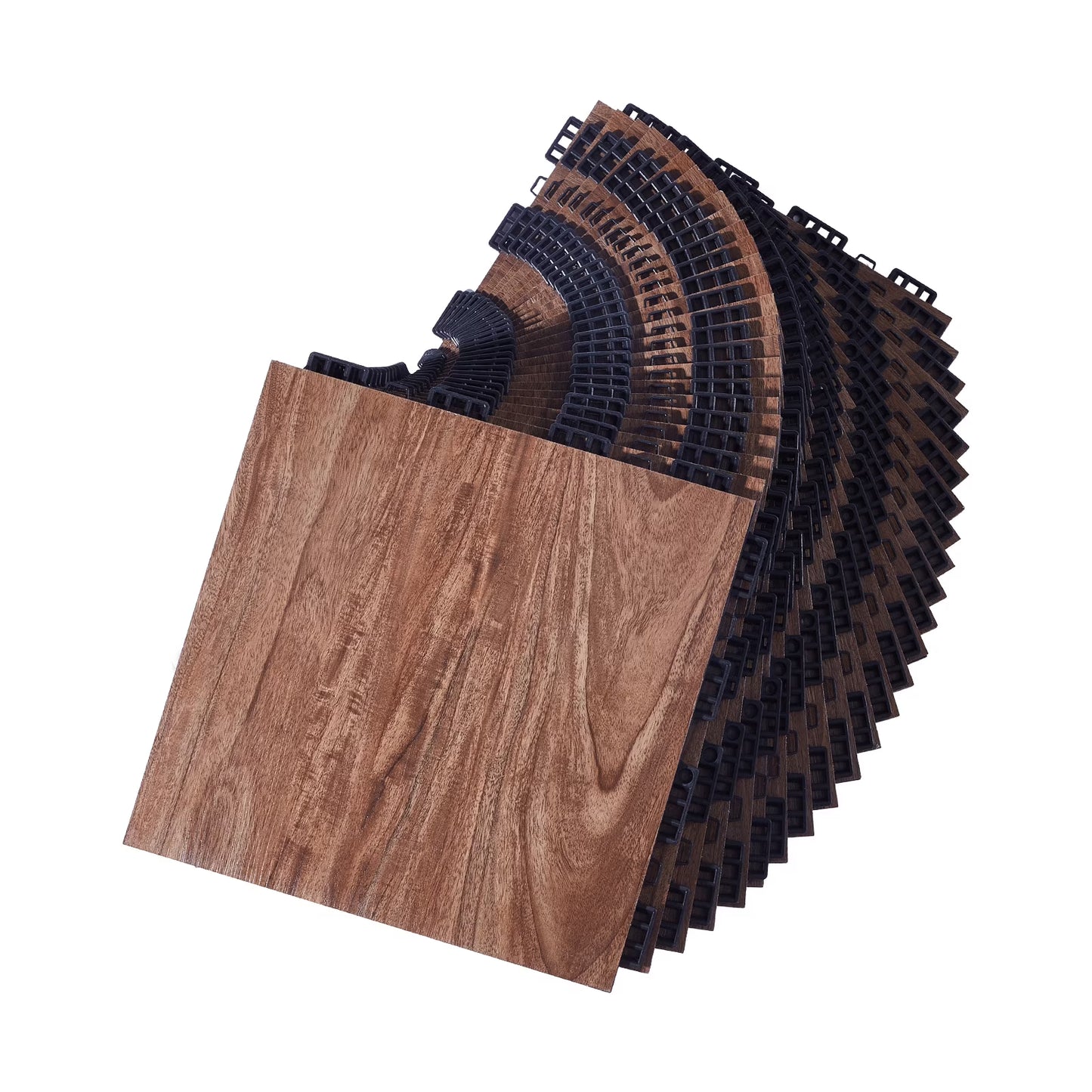 KFFKFF Interlocking Dance Floor Tiles, 12.4 x 12.4 in, 52-Piece Portable Flooring with Cushioned Base (Oak Wood Grain, Covers 52 sq. ft/Box)