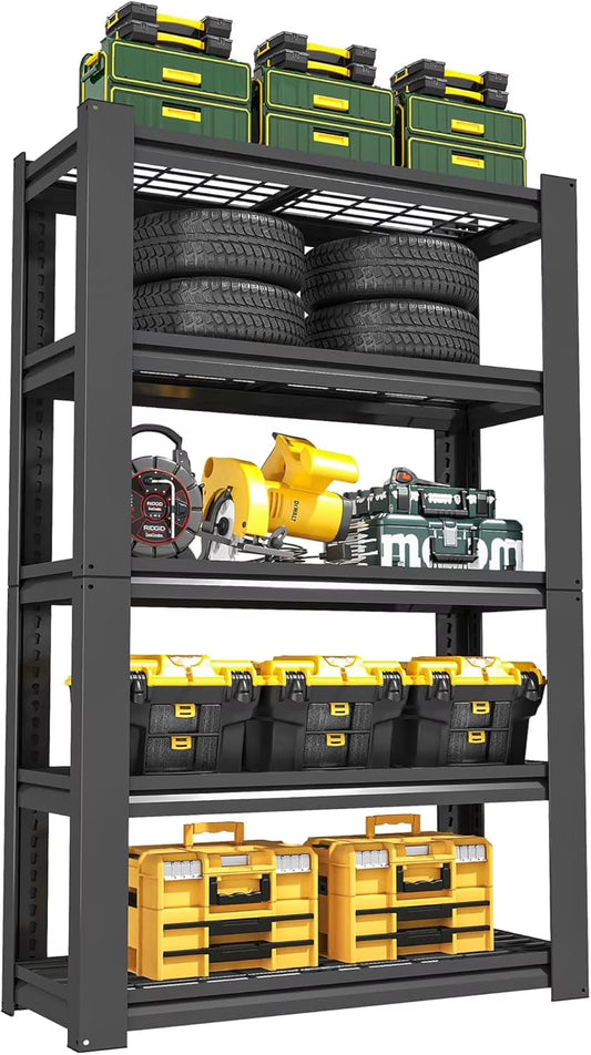 72"H|36"W Garage Shelving Heavy Duty, Metal Garage Shelves, Adjustable 5 Tiers Storage Shelves, Garage Industrial Shelving Utility Racks for Kitchen, Industrial, Warehouse, Basement, Garage, Gym
