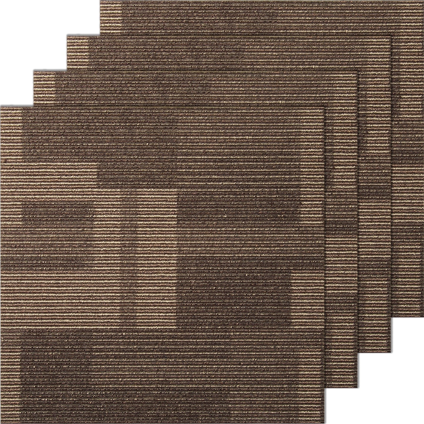 KFFKFF Carpet Squares, 24"x 24", Reusable with Attached Cushioning, Comfortable Padded Carpet Tiles, Simple Self-Installation for Living Room and Bedroom (24 Tiles, Varied Brown)