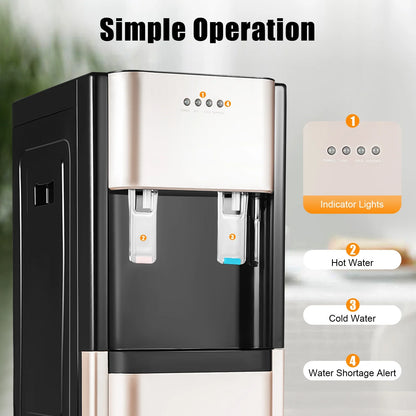 Bottom Loading Water Dispenser with Hot & Cold Water, 450W Heating, 70W Cooling, Stainless Steel Liner, Child-Safe, for Home & Office, Gold