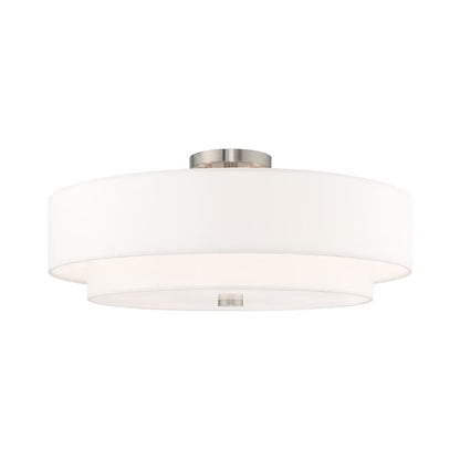 Livex Lighting Meridian 9.5" 5-Light Metal & Fabric Semi Flush in Satin Brass