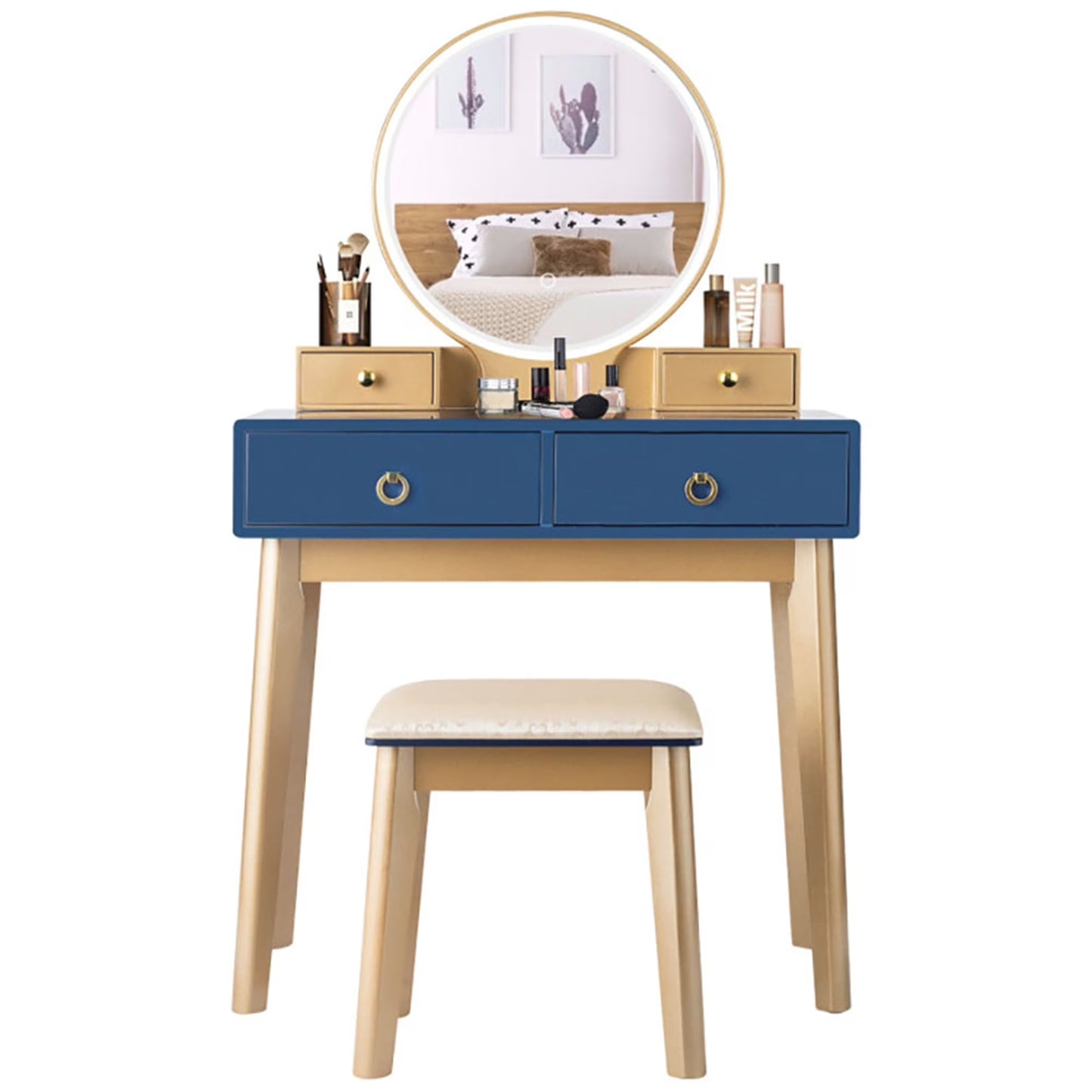 Kadyn Makeup Dressing Table Modern Vanity Set, Makeup Vanity Table Set 3 Color Lighting Dressing Table-Black