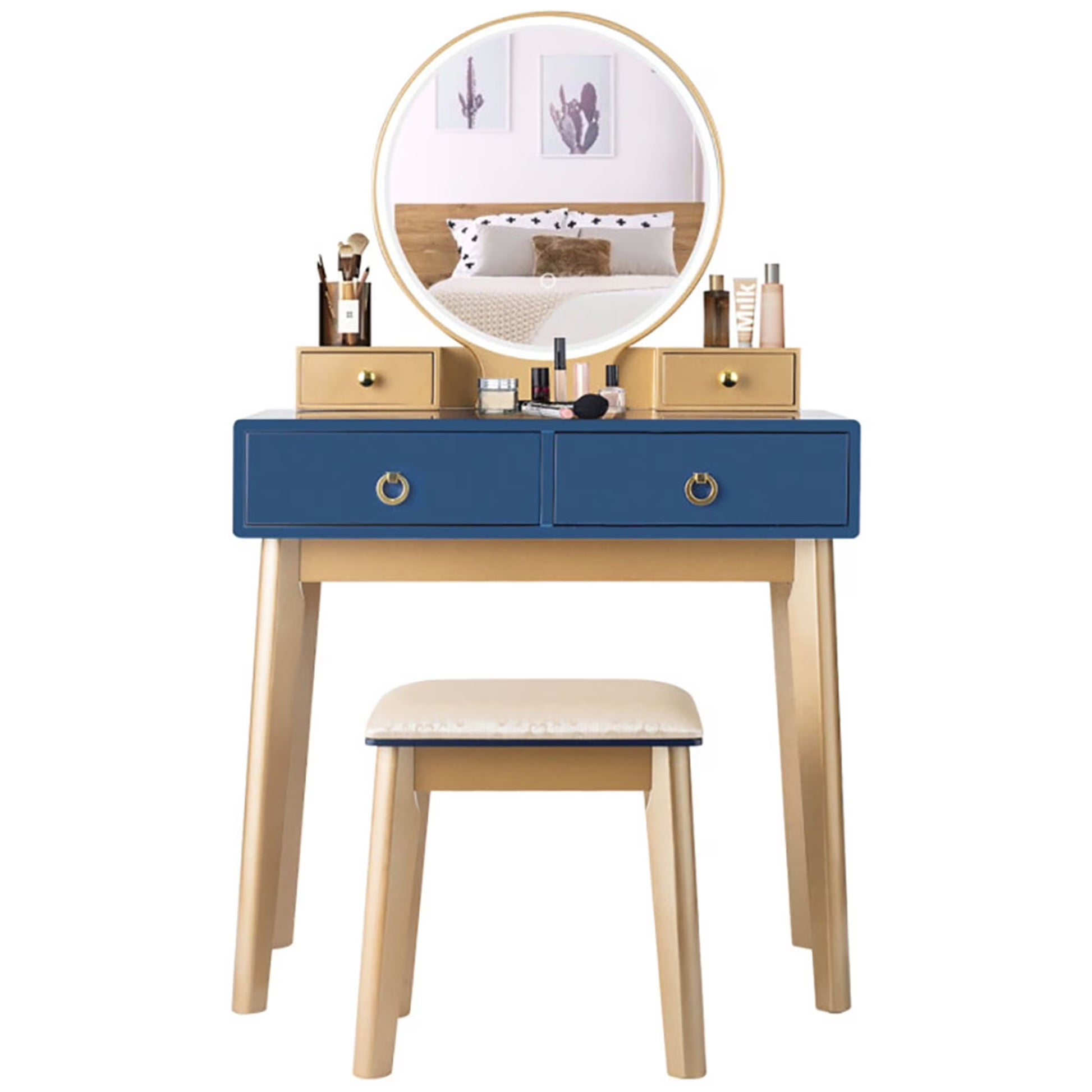 Kadyn Makeup Dressing Table Modern Vanity Set, Makeup Vanity Table Set 3 Color Lighting Dressing Table-Black