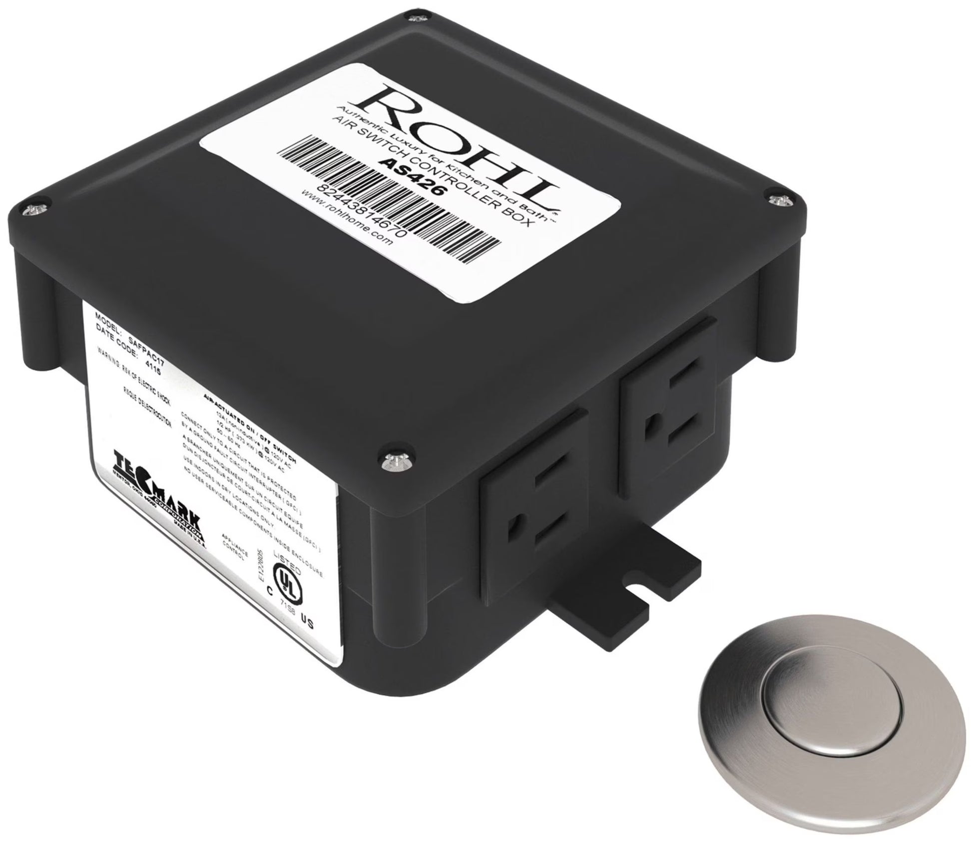 ROHL AS425, 15 Amps 120 Volts Satin Nickel Air Activated Electrical Switch