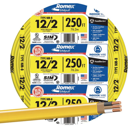 Southwire 250' Yellow PVC Electrical Wire, 2 Pack