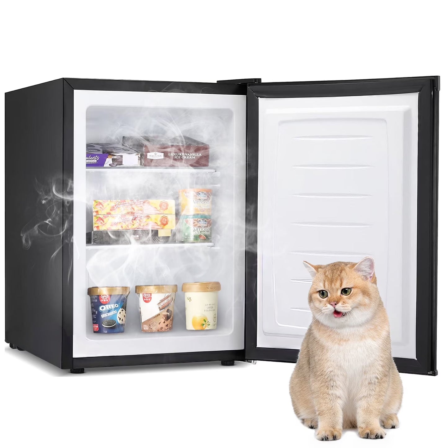 Auseo Mini Freezer Countertop, Energy Saving 2.6 Cu.ft, Single Door Compact Upright Freezer with Reversible Door for Home/Office/Kitchen-White