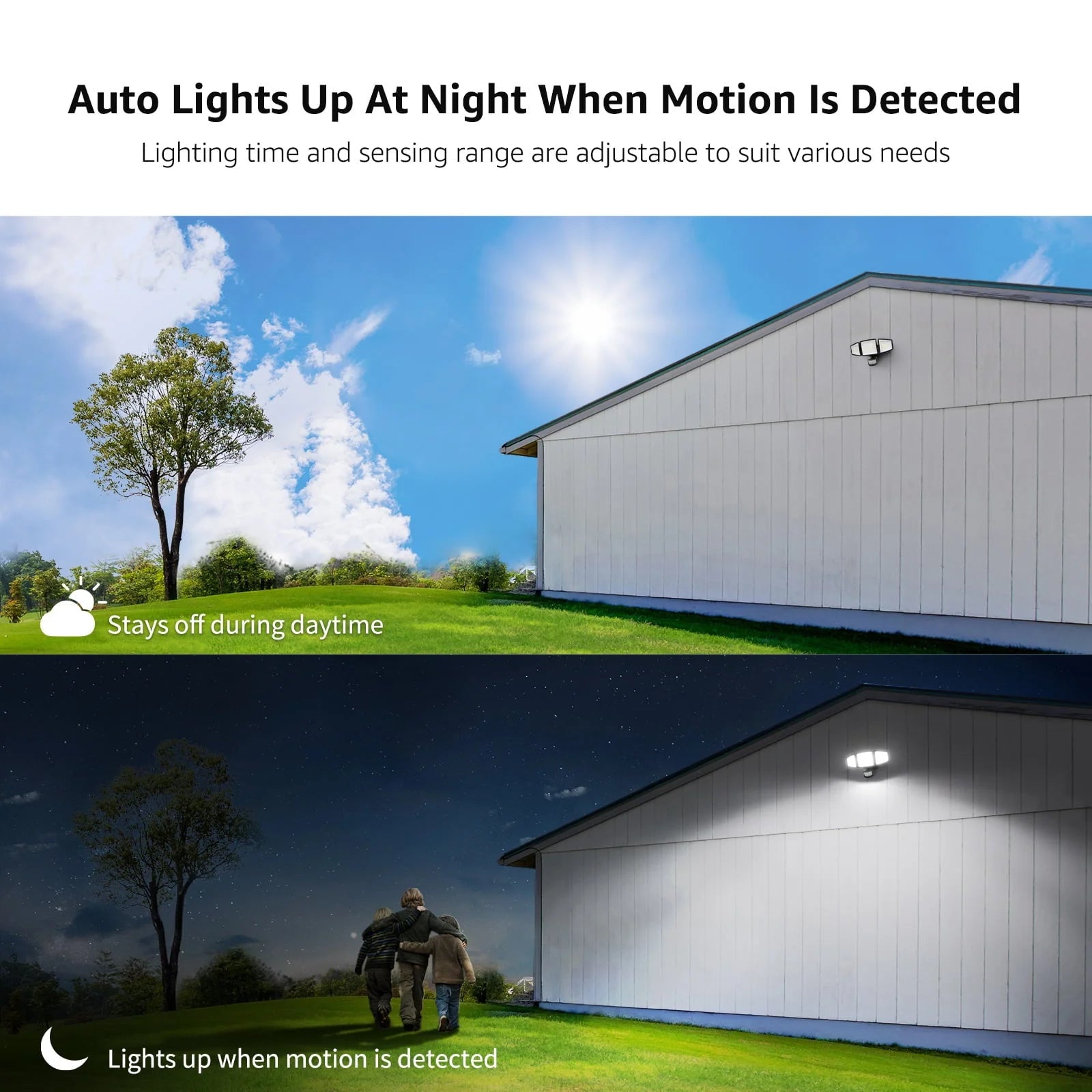 Lepro Motion Sensor Outdoor Light , LED Security Flood Lights with 3 Adjustable Heads, 270° Wide Lighting Angle, 27W 3200LM Super Bright, IP65 Waterproof for Yard Porch Garage, Black