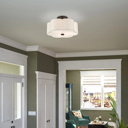 Livex Lighting Solstice 15" 3-Light Metal & Fabric Semi Flush in Brushed Nickel