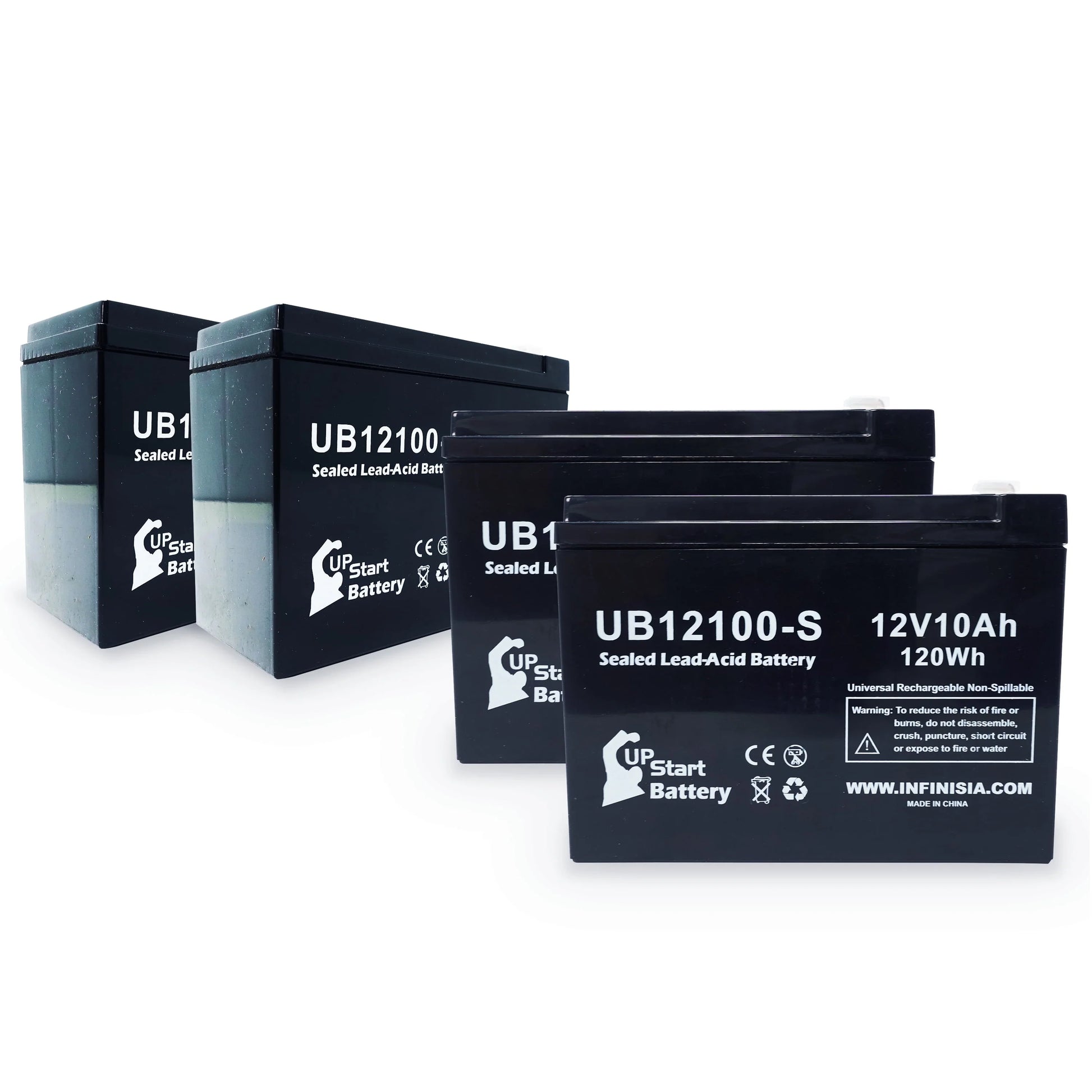 4x Pack - Neuton Mowers CE5 Battery Replacement - UB12100-S Universal Sealed Lead Acid Battery (12V, 10Ah, 10000mAh, F2 Terminal, AGM, SLA)