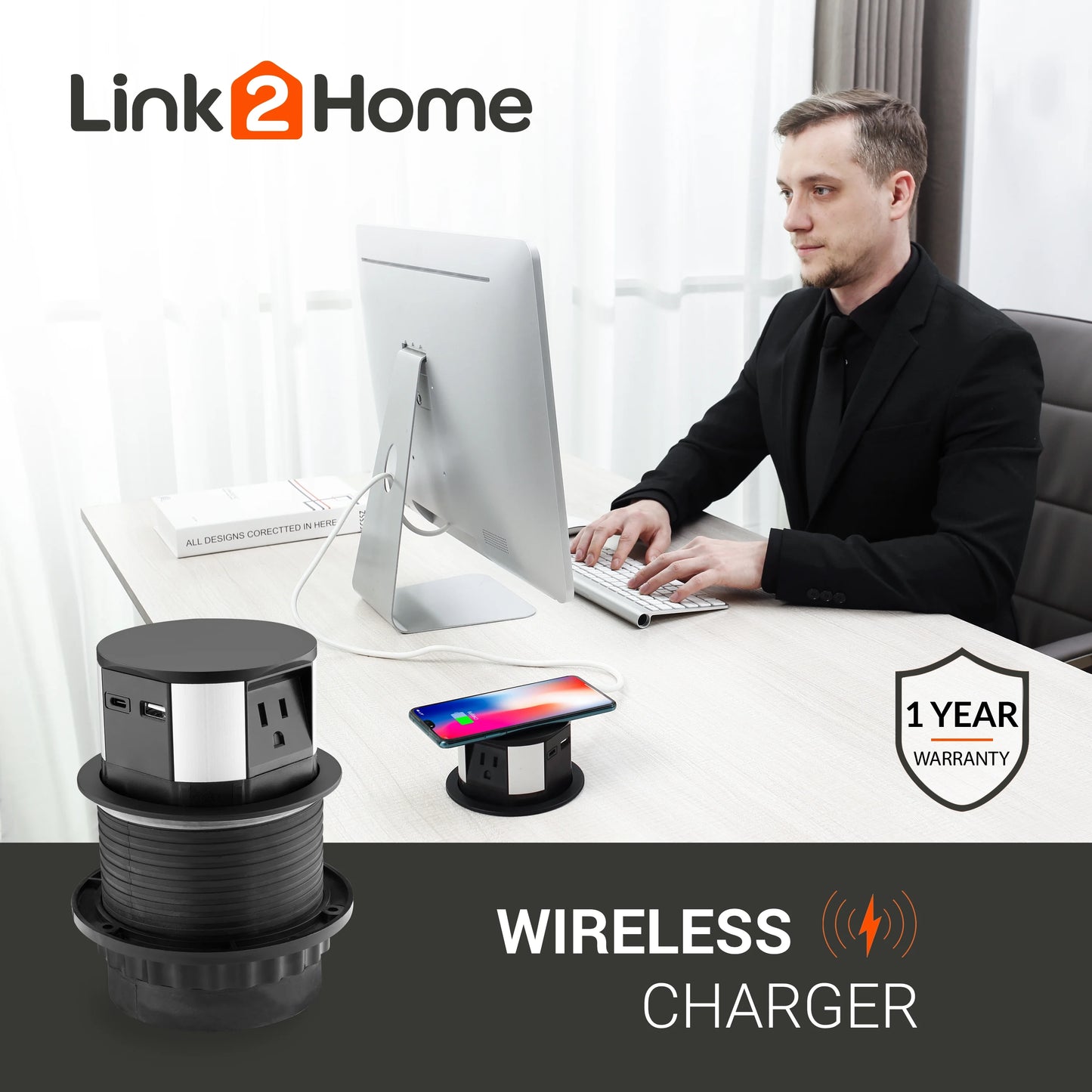 Link2Home Pop Up Outlet, 15A 125V 10W Stainless Steel AC Electrical Outlet