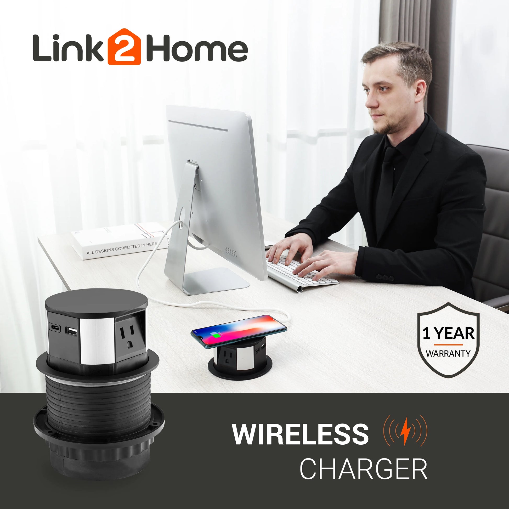 Link2Home Pop Up Outlet, 15A 125V 10W Stainless Steel AC Electrical Outlet