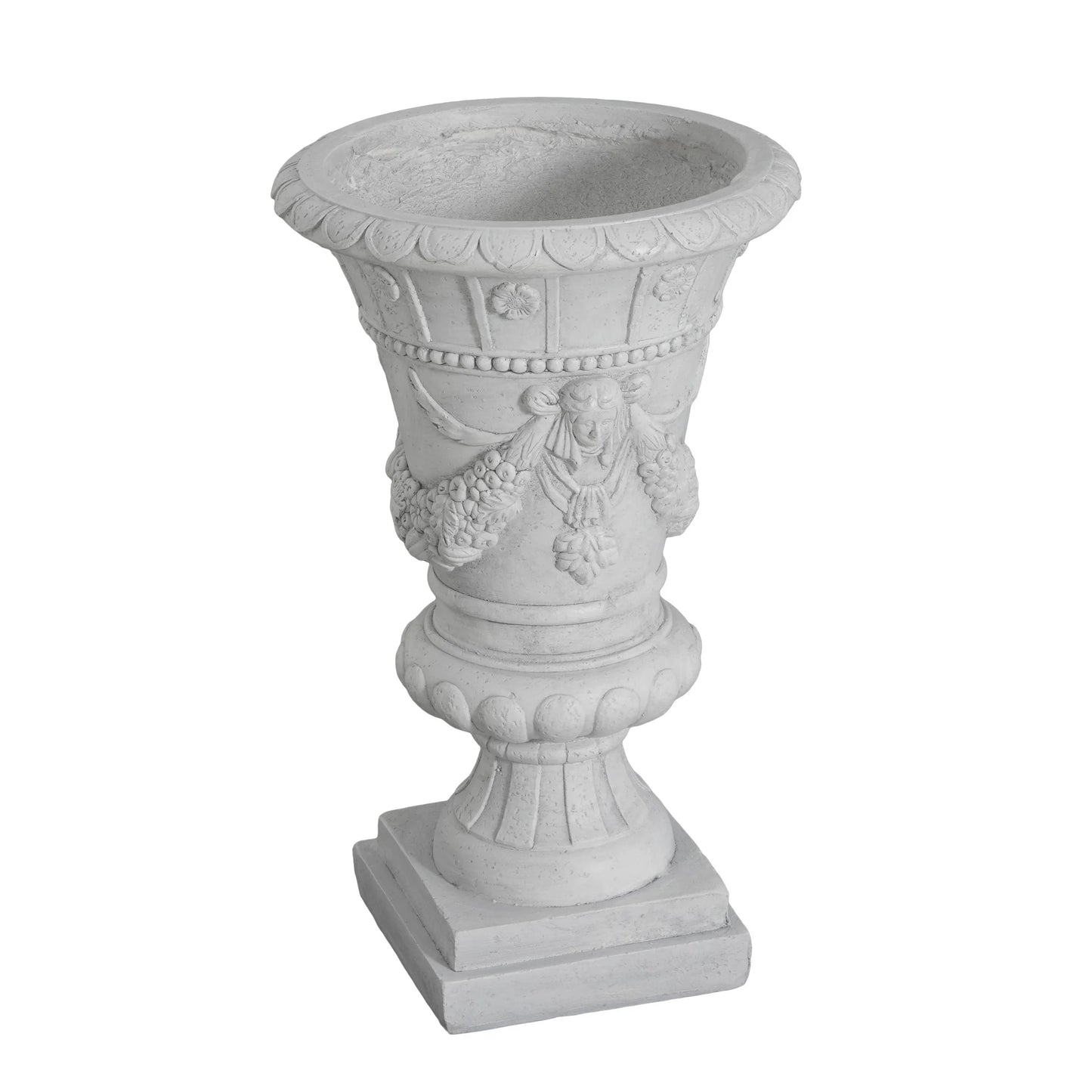 Christopher Knight Home 23.75" MGO Garden Urn Planter with Drainage Hole, Classic Outdoor Pot, Light Gray, Set of 2