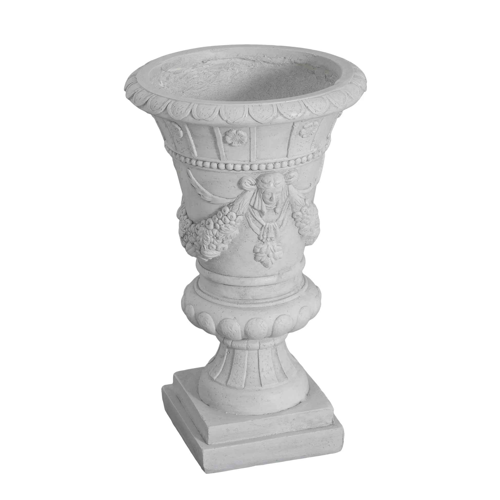 Christopher Knight Home 23.75" MGO Garden Urn Planter with Drainage Hole, Classic Outdoor Pot, Light Gray, Set of 2