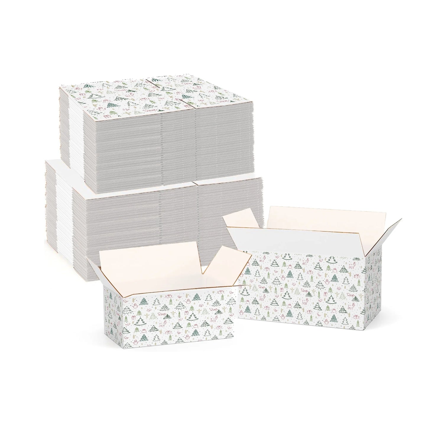 Ucanpack Christmas Boxes 8x8x4 inch - 100 Pack Winter Forest Printed Christmas Box Bulk - Holiday Shipping Box Made in USA Christmas Packaging Small Business