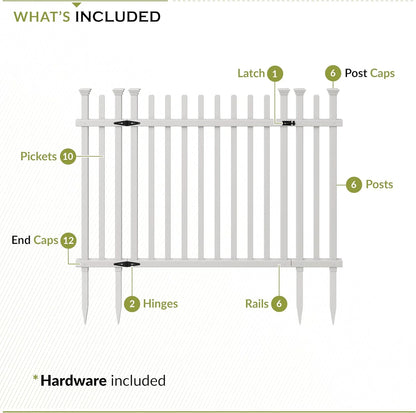 3.5ft H x 5ft W (1 Gate) No Dig Zippity Burbank Gate Kit, White Vinyl Picket Yard Fence Gate with Hardware Included for Burbank Fence Kit, Outdoor Patio and Backyard Gate, ZP19071