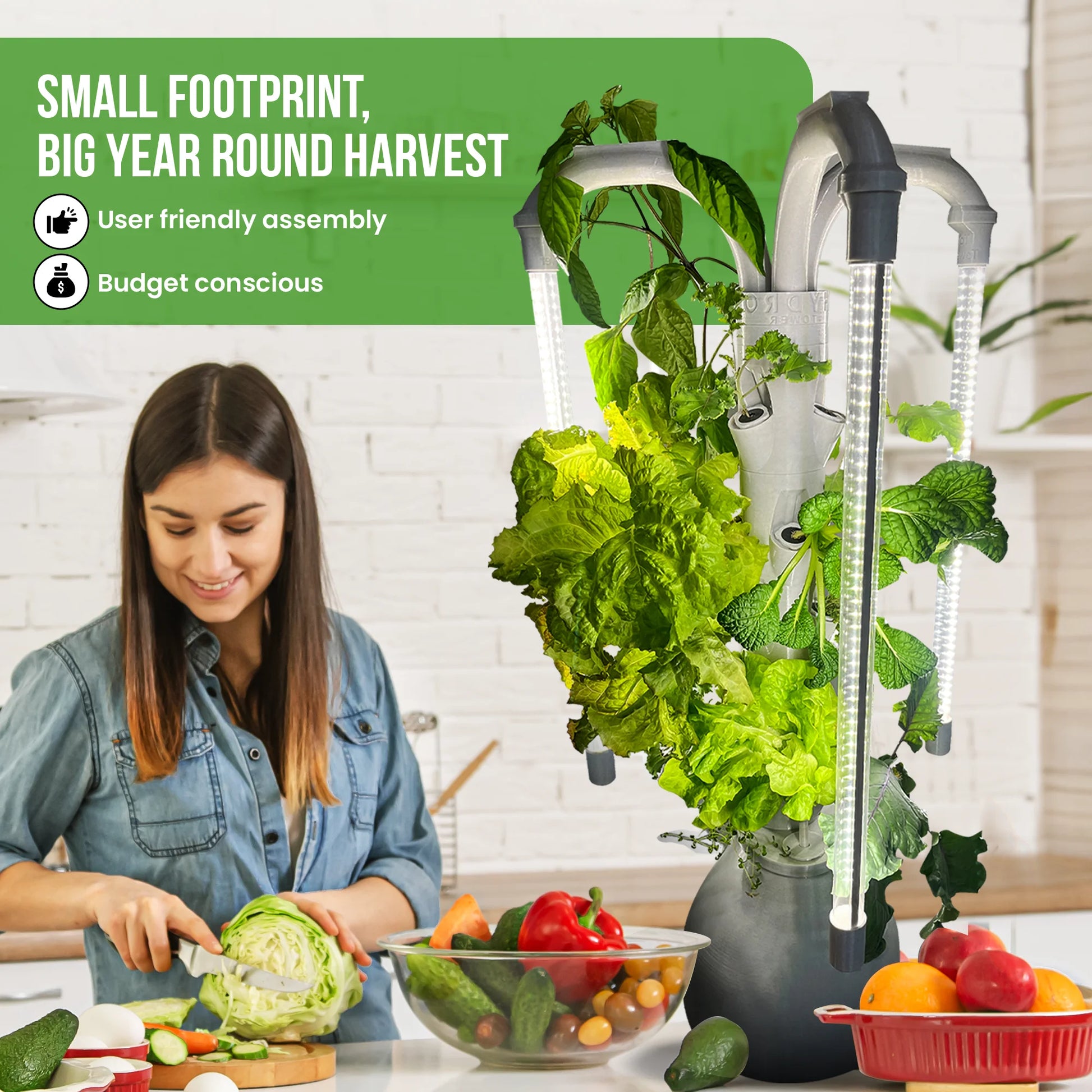 The Hydro Tower Hydroponic Tower with Integrated Lighting and Watering Systems | Simple Setup | Easy Upkeep | Fast Growth | (CT2 Model)