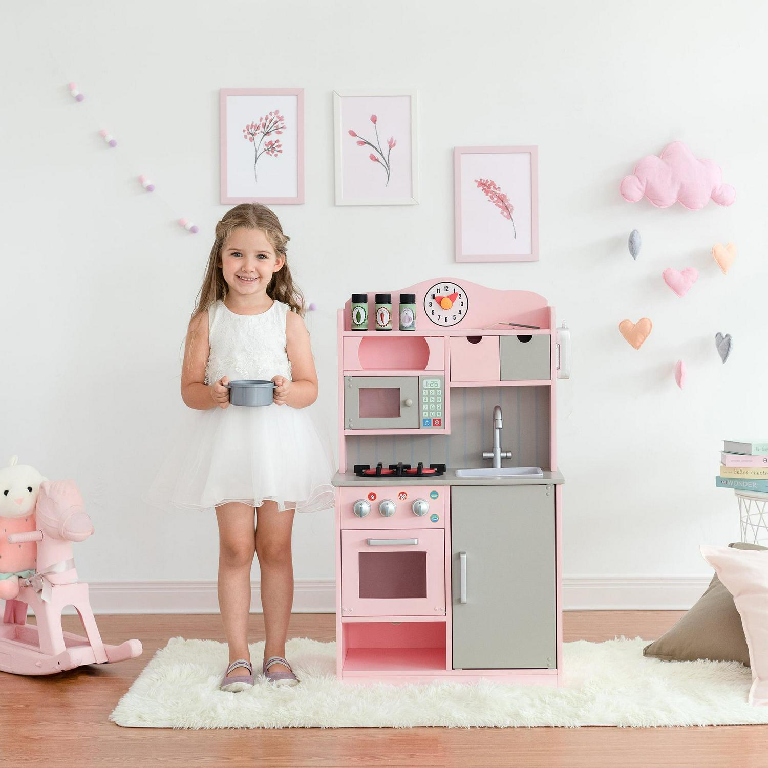 Teamson Kids - Little Chef Florence Classic Play Kitchen - Pink/Grey