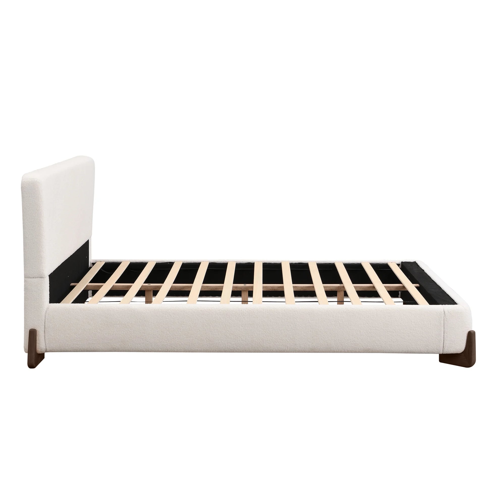 Christopher Knight Home Boucle Upholstered Queen Bed with Curved Wood legs, White