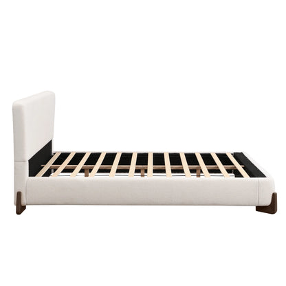 Christopher Knight Home Boucle Upholstered Queen Bed with Curved Wood legs, White
