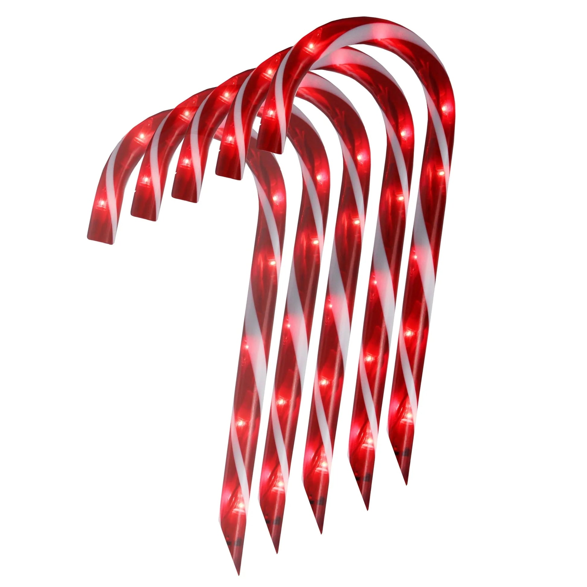 Set of 10 Red Lighted Outdoor Candy Cane Christmas Lawn Stakes 12"