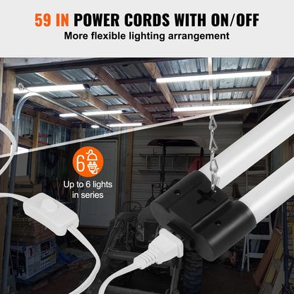 KFFKFF LED Shop Light Bundle of 10, 4 Feet, 40W Connectable Workshop Lighting, 4500 Lumens Surface & Suspended Mount Ceiling Lamps 59 inch Power Cables with ON/OFF Toggle, Suitable for Garage