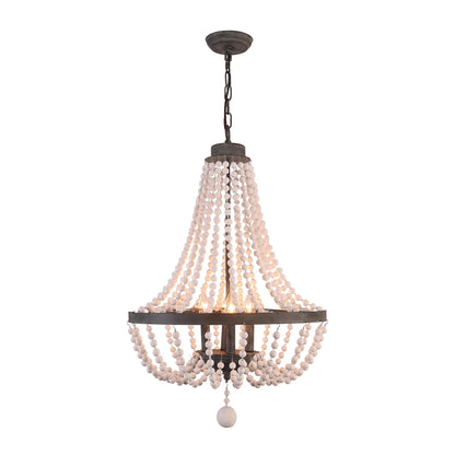Oaks Aura 4-Light Farmhouse Wood Beaded Chandelier Adjustable Height Black Finish Boho Pendant Lighting