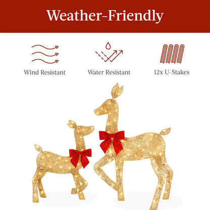 Best Choice Products 3-Piece 2D Deer Family Set, Lighted Christmas Outdoor Decoration w/175 Lights, Stakes - Gold