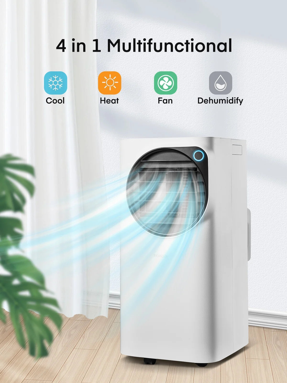 FOHERE 12000 BTU Portable Air Conditioner for Room Cooling and Heating, Covers up to 550 Sq. Ft, 4 IN 1 All Season AC Portable Air Conditioner with Remote Control and Window Kit, White